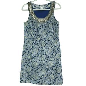 LOFT Floral Print, Grecian Sheath dress with embellished neckline, size 6